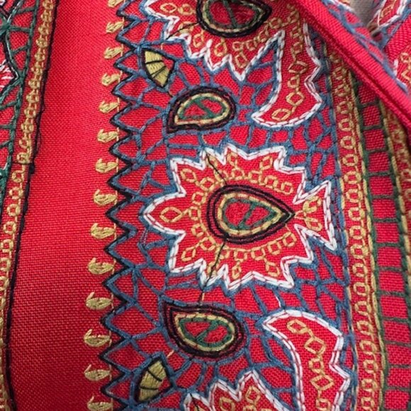 Biya Red Silk Printed Coat Size Extra Small - Picture 7 of 9